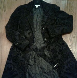 Black velvety embossed printed dress coat